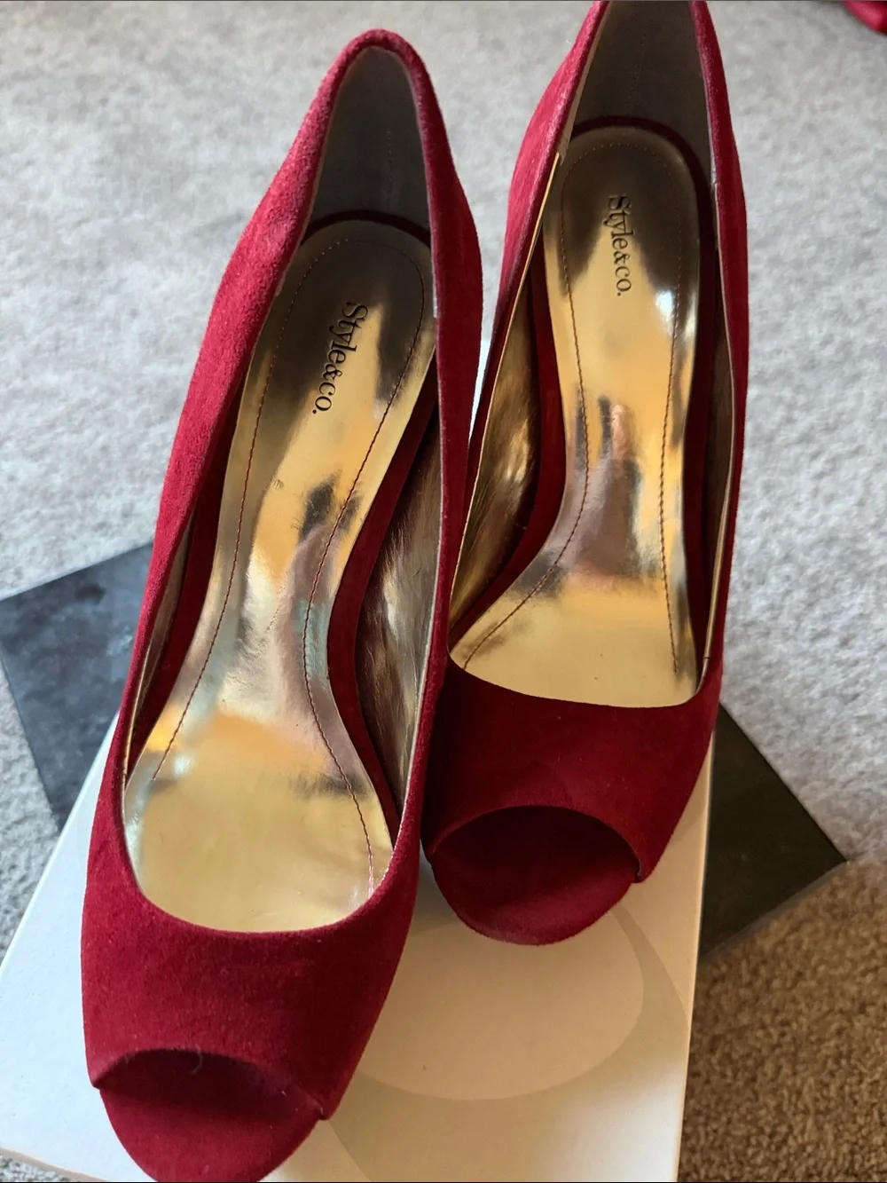 Style & Co. Red Suede Peep-Toe Heels